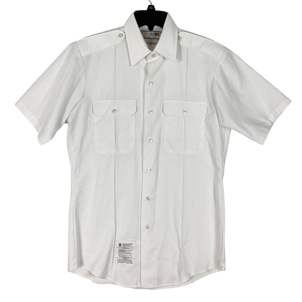 NWOT MARLOW WHITE Shirt 15 White Tapered-Body Epaulet Flap-Pocket Patch ShortSlv
